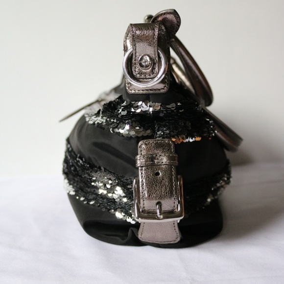 My Flat In London 'Brighton' Black Silver Sequin Shoulder Bag Purse Leather - Picture 7 of 13